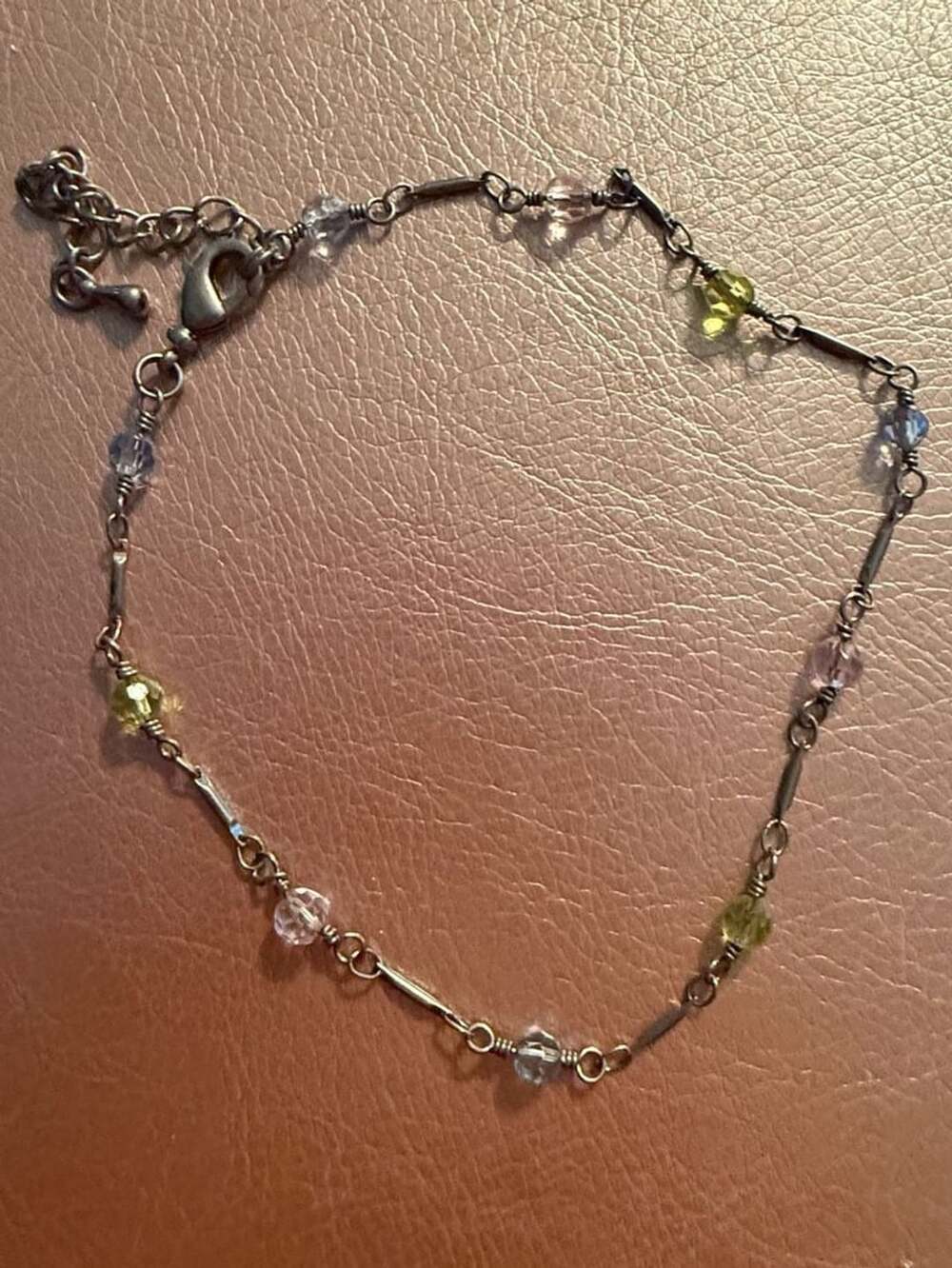 Unbranded Beaded Anklet Pastel Crystal Silver Tone Chain